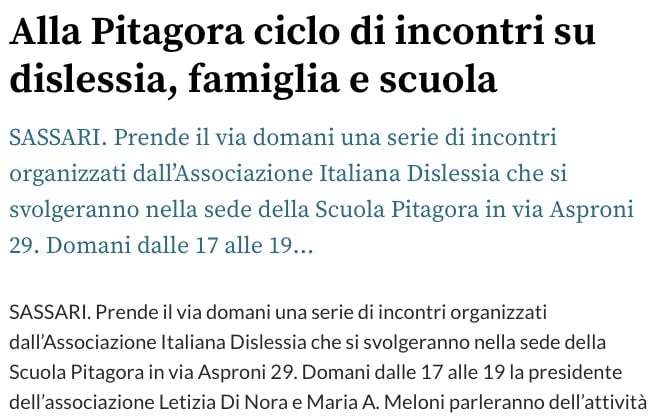 La Nuova Sardegna – Alla Pitagora ciclo di incontri su dislessia, famiglia e scuola