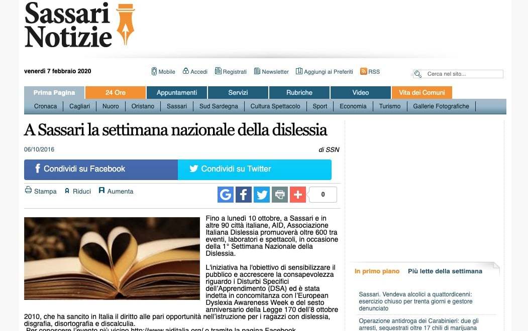 Sassari Notizie – A Sassari la settimana nazionale della dislessia